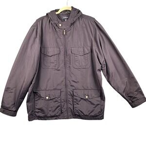 Lands End Mens XL Blue Hooded Field Jacket Utility Cargo Barn Coat Gorpcore DWR